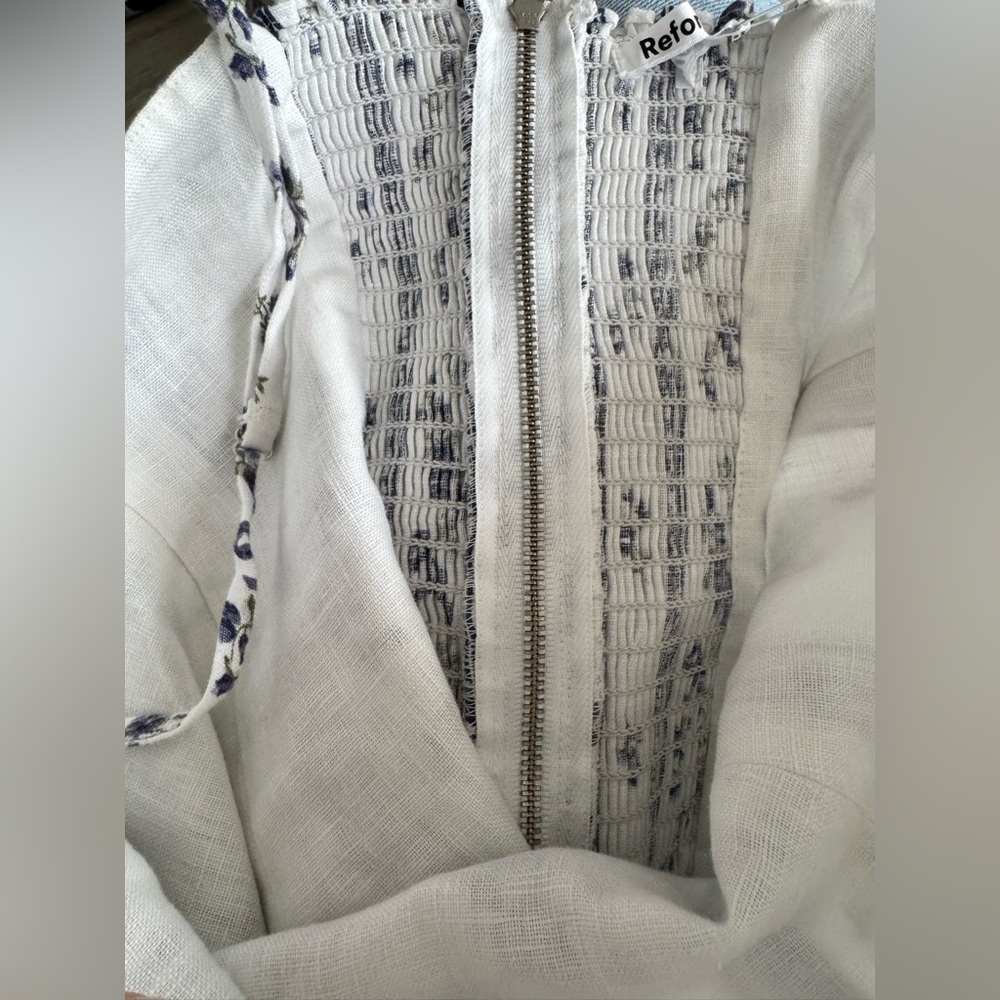 Reformation Overland Linen Tank Top, White and Blue Floral - Picture 10 of 10